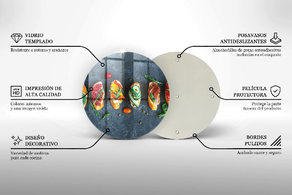 Üveg vágódeszka Színes szendvicsek