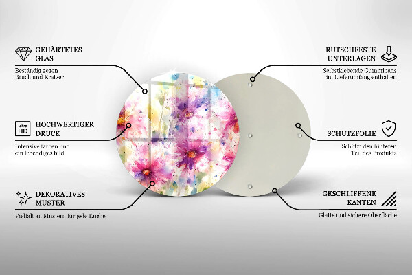 Üveg vágódeszka Festett virágok