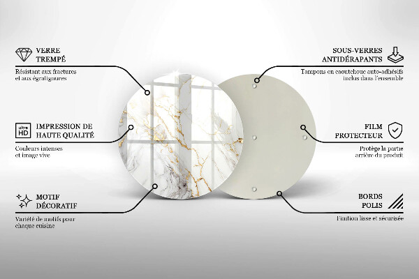 Üveg vágódeszka Világos márvány arannyal
