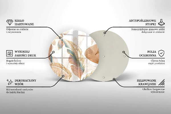 Üveg vágódeszka Boho tollak és levelek