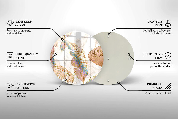 Üveg vágódeszka Boho tollak és levelek