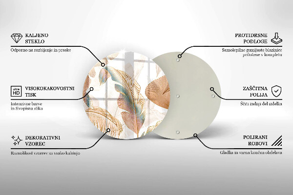 Üveg vágódeszka Boho tollak és levelek