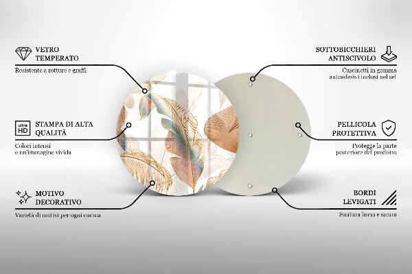 Üveg vágódeszka Boho tollak és levelek