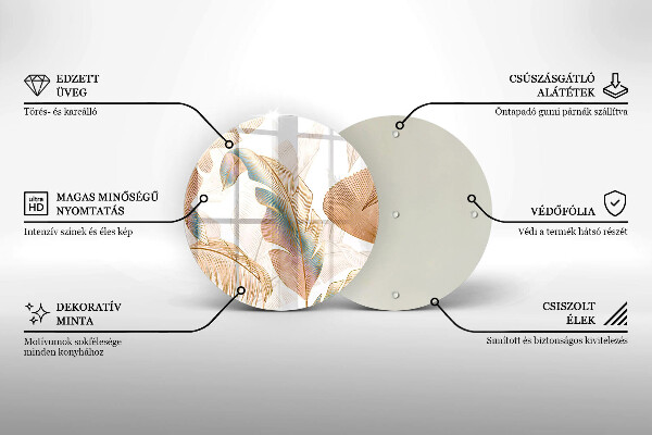 Üveg vágódeszka Boho tollak és levelek