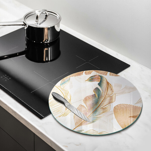 Üveg vágódeszka Boho tollak és levelek