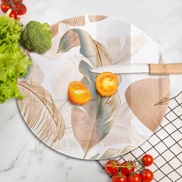 Üveg vágódeszka Boho tollak és levelek