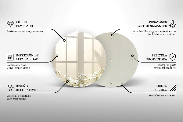 Üveg vágódeszka Gipsz boho virágok