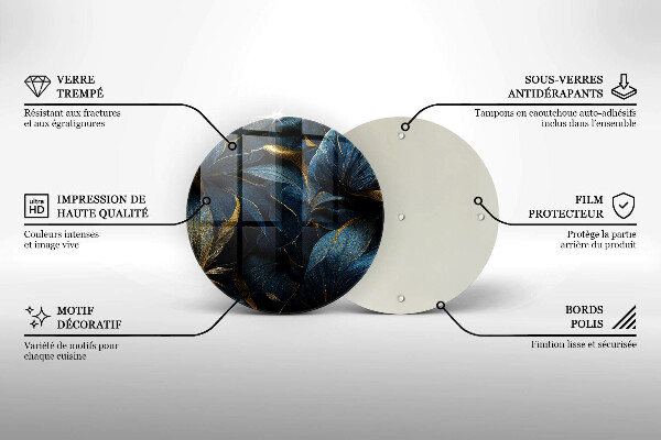 Üveg vágódeszka Dekoratív levelek arannyal