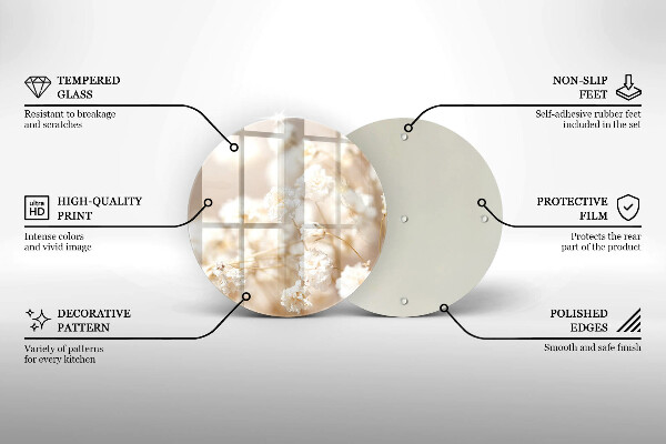 Üveg vágódeszka Finom fehér virágok