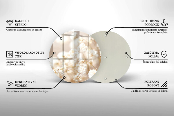 Üveg vágódeszka Finom fehér virágok