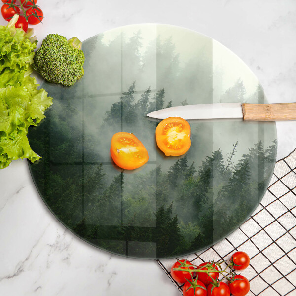 Üveg vágódeszka Ködös erdei táj