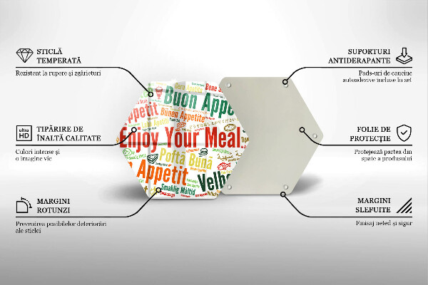 Üveg vágódeszka Feliratok Jó étvágyat nyelvek