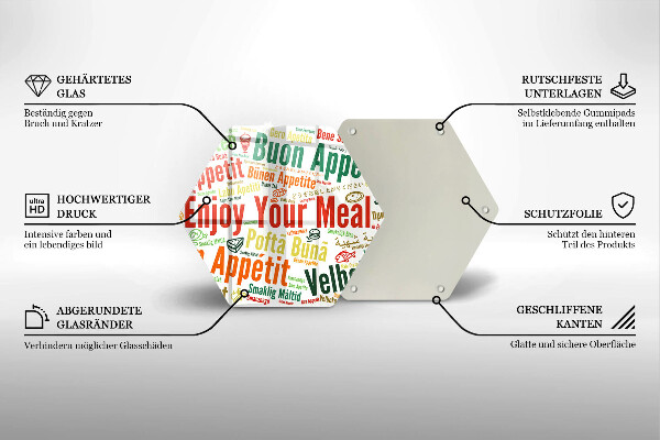 Üveg vágódeszka Feliratok Jó étvágyat nyelvek