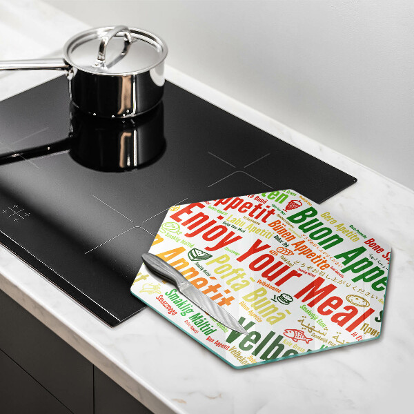 Üveg vágódeszka Feliratok Jó étvágyat nyelvek