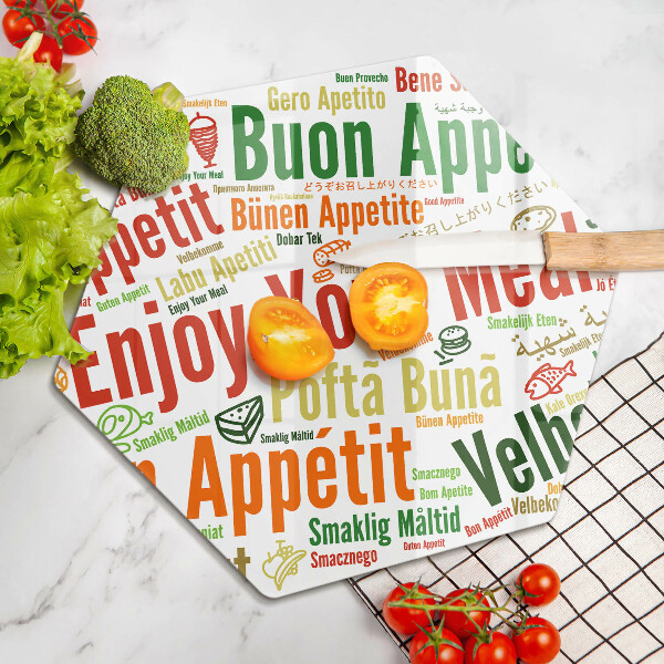 Üveg vágódeszka Feliratok Jó étvágyat nyelvek