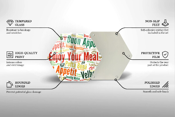 Üveg vágódeszka Feliratok Jó étvágyat nyelvek