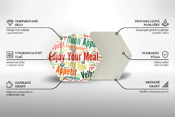 Üveg vágódeszka Feliratok Jó étvágyat nyelvek