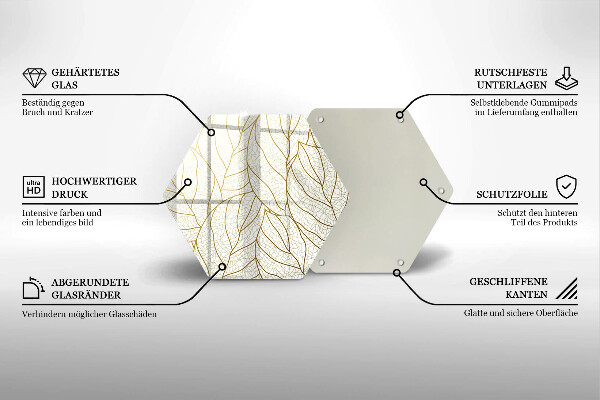 Üveg vágódeszka Line-art levelek minta