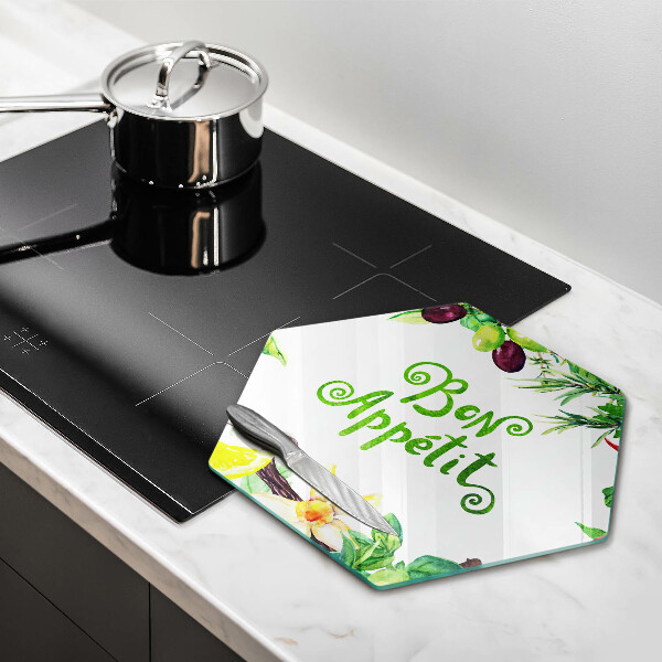 Üveg vágódeszka Bon Appetit felirat