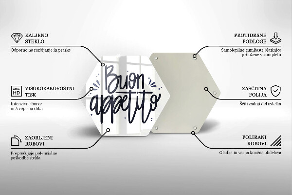 Üveg vágódeszka Buon Appetito felirat