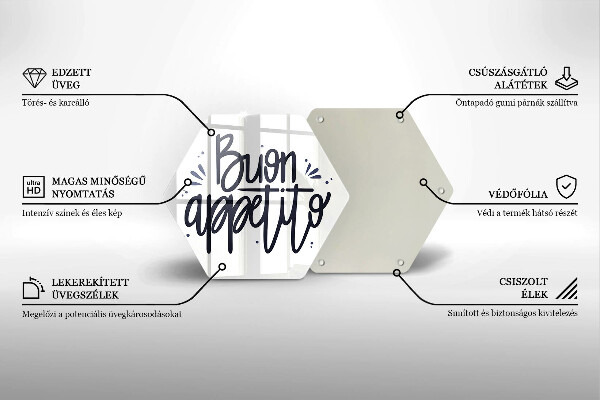 Üveg vágódeszka Buon Appetito felirat