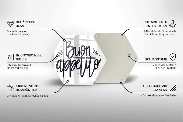 Üveg vágódeszka Buon Appetito felirat