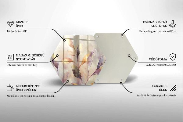 Üveg vágódeszka Festett boho levelek