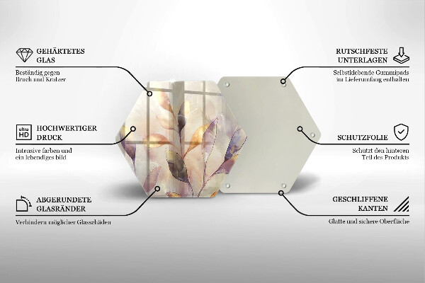 Üveg vágódeszka Festett boho levelek