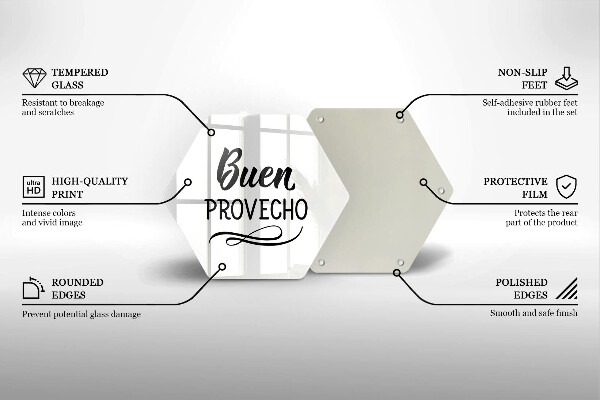 Üveg vágódeszka A Buen provecho felirat