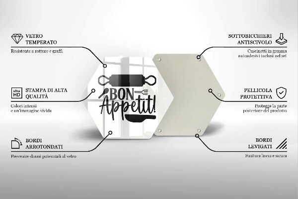 Üveg vágódeszka Bon Appetit felirat