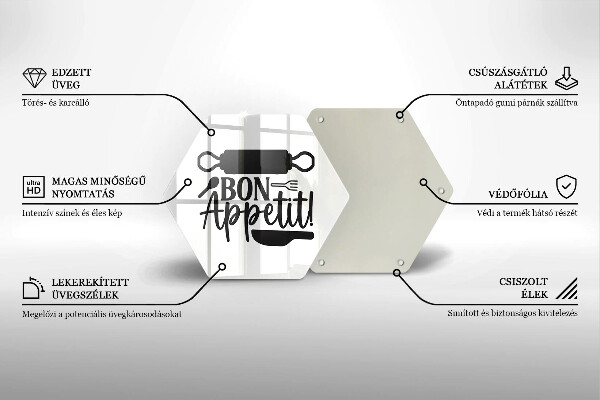 Üveg vágódeszka Bon Appetit felirat