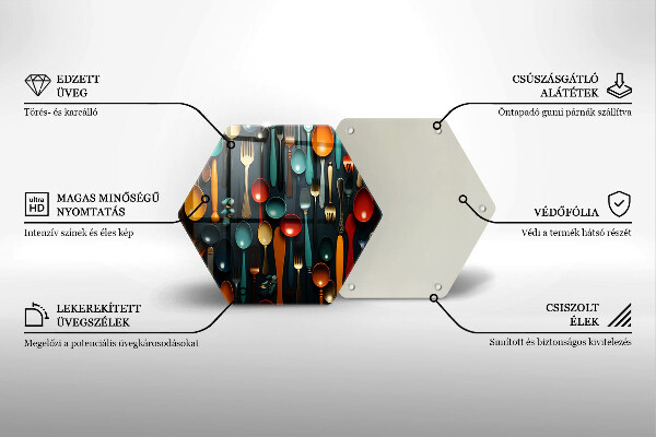 Üveg vágódeszka Színes kanalak és villák
