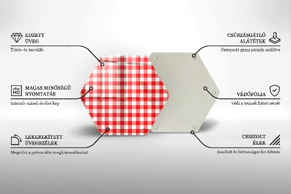 Üveg vágódeszka Piros-fehér kockás minta