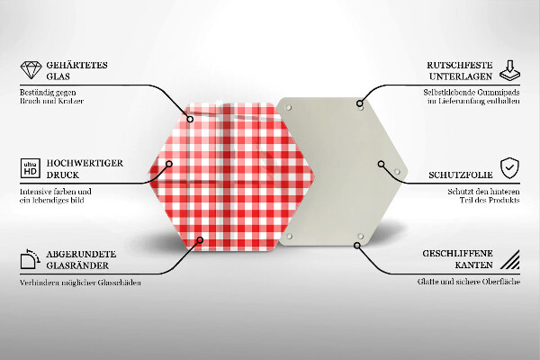 Üveg vágódeszka Piros-fehér kockás minta