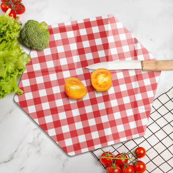 Üveg vágódeszka Piros-fehér kockás minta