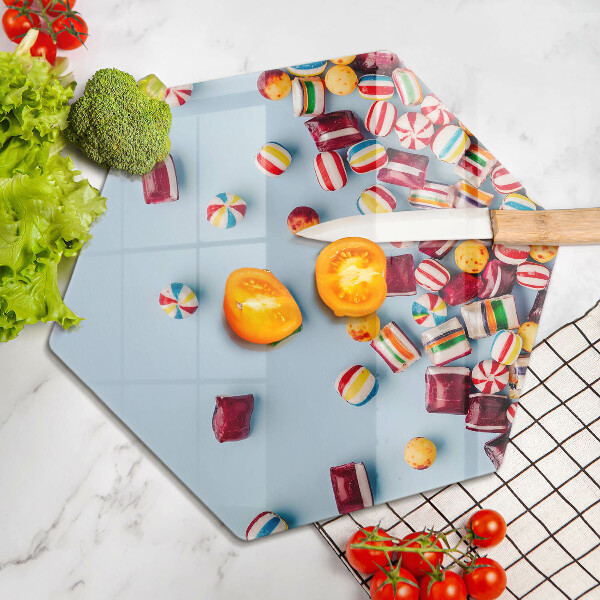 Üveg vágódeszka Színes cukorkák