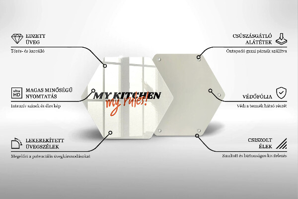 Üveg vágódeszka My kitchen my rules
