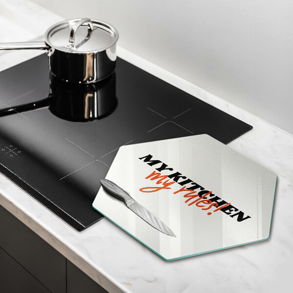 Üveg vágódeszka My kitchen my rules