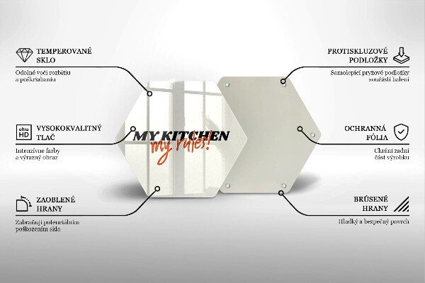 Üveg vágódeszka My kitchen my rules