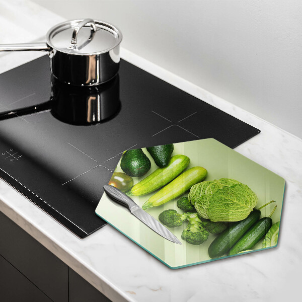 Üveg vágódeszka Zöld gyümölcsök és zöldségek