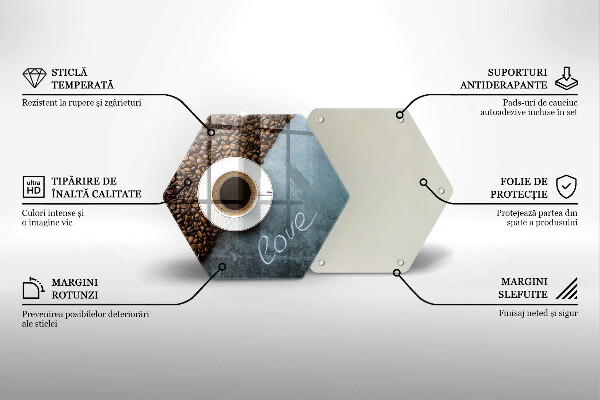 Üveg vágódeszka Kávébab és csésze