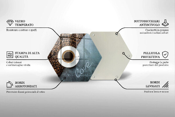 Üveg vágódeszka Kávébab és csésze