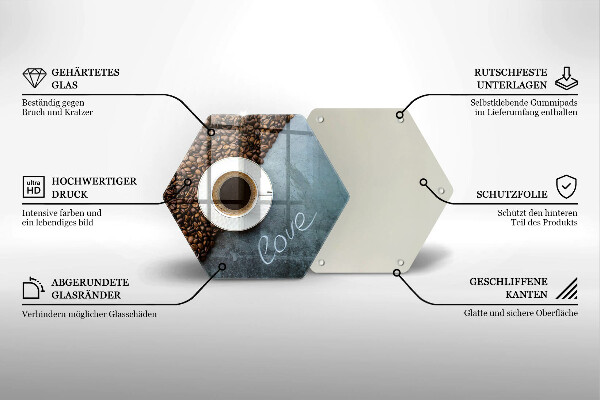 Üveg vágódeszka Kávébab és csésze