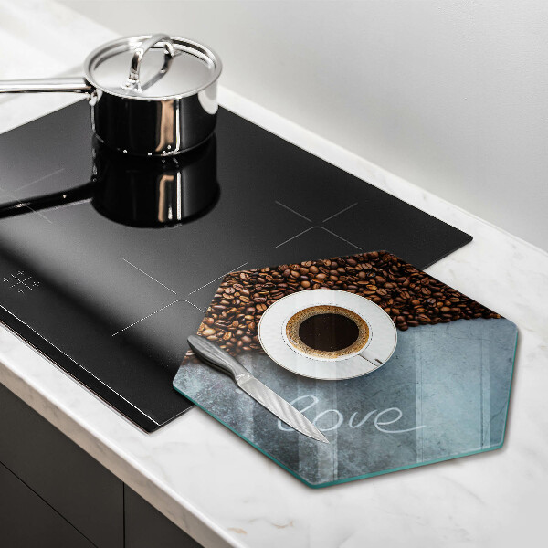 Üveg vágódeszka Kávébab és csésze