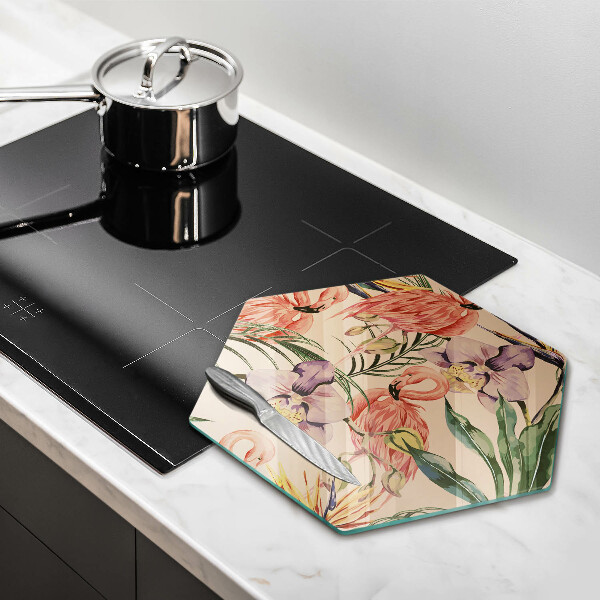 Üveg vágódeszka Flamingók illusztráció