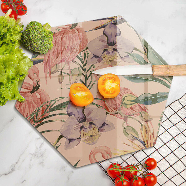 Üveg vágódeszka Flamingók illusztráció