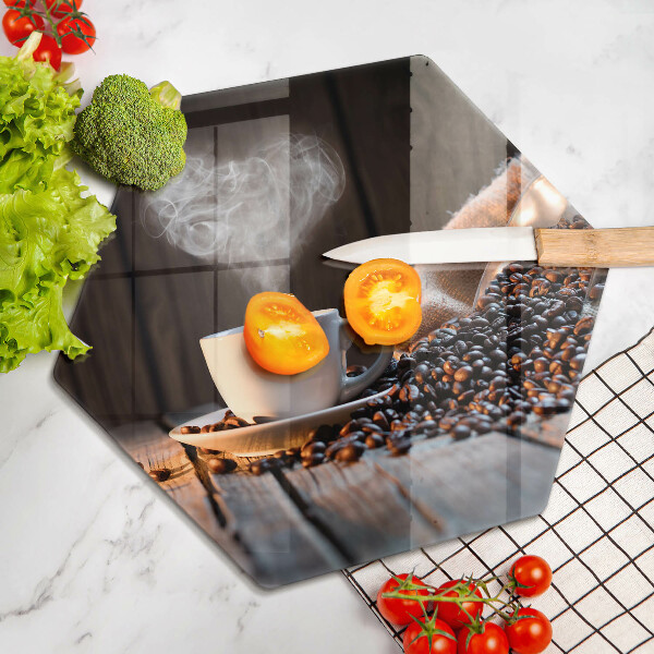 Üveg vágódeszka Kávéscsésze és szív