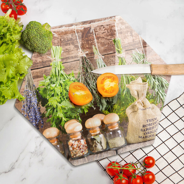 Üveg vágódeszka Gyógynövények fűszerek és fa