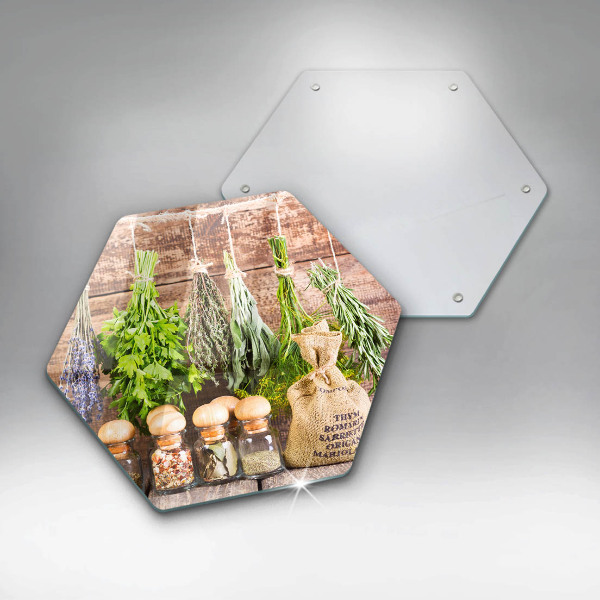 Üveg vágódeszka Gyógynövények fűszerek és fa