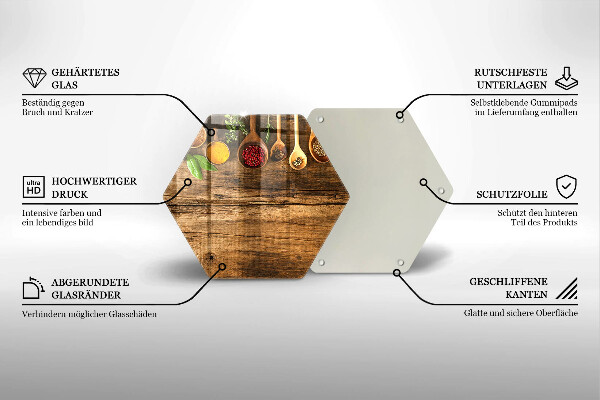 Üveg vágódeszka Fakanál fűszerek